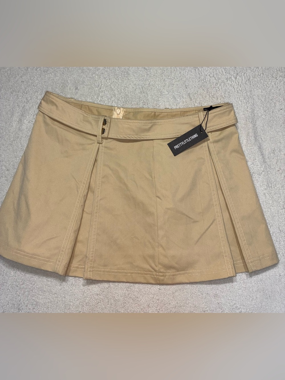 PrettyLittleThing Beige Belted Mini Skirt